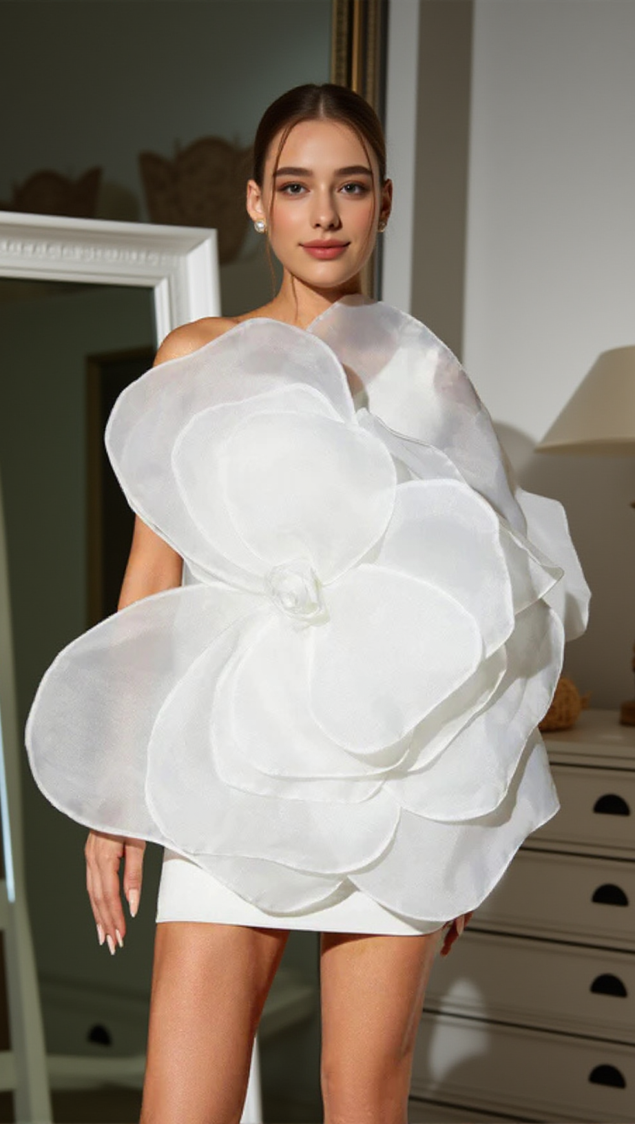 ONE SHOULDER FLOWER MINI DRESS