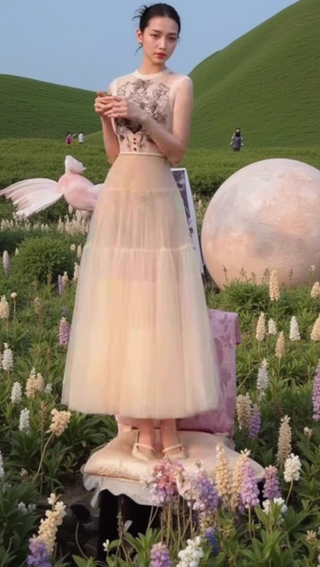 EMBROIDERY MESH MIDI DRESS IN PALE YELLOW