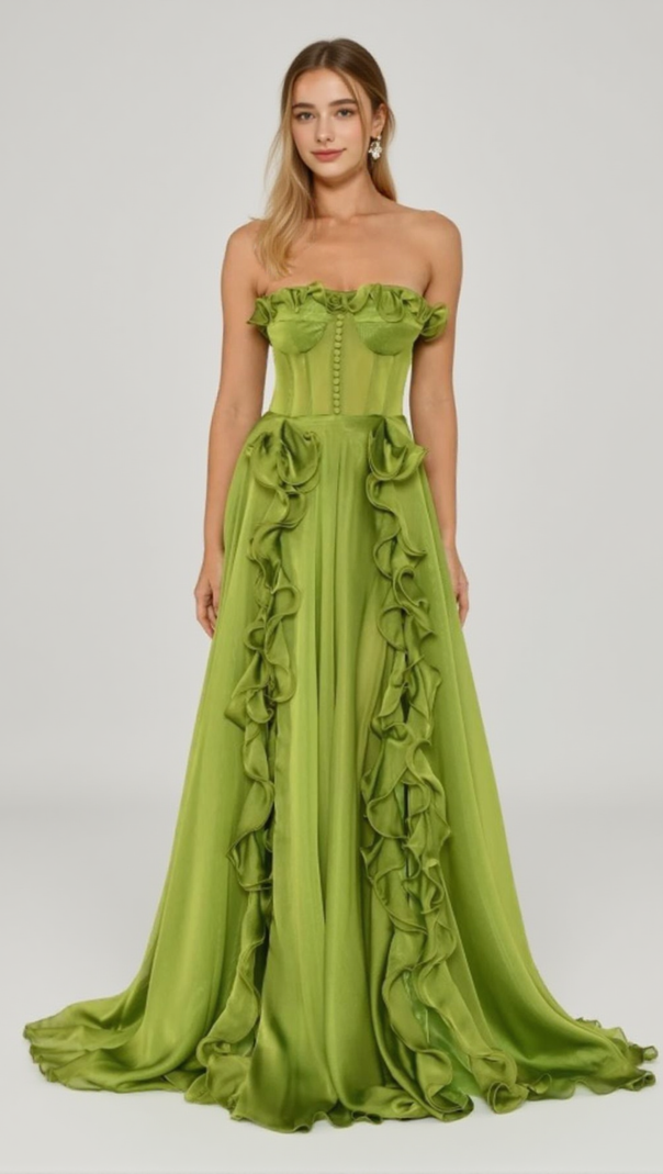 AIIZIE ZONA FRILL SWEETHEART NECK SLEEVELESS MAXI DRESS IN GREEN - product image