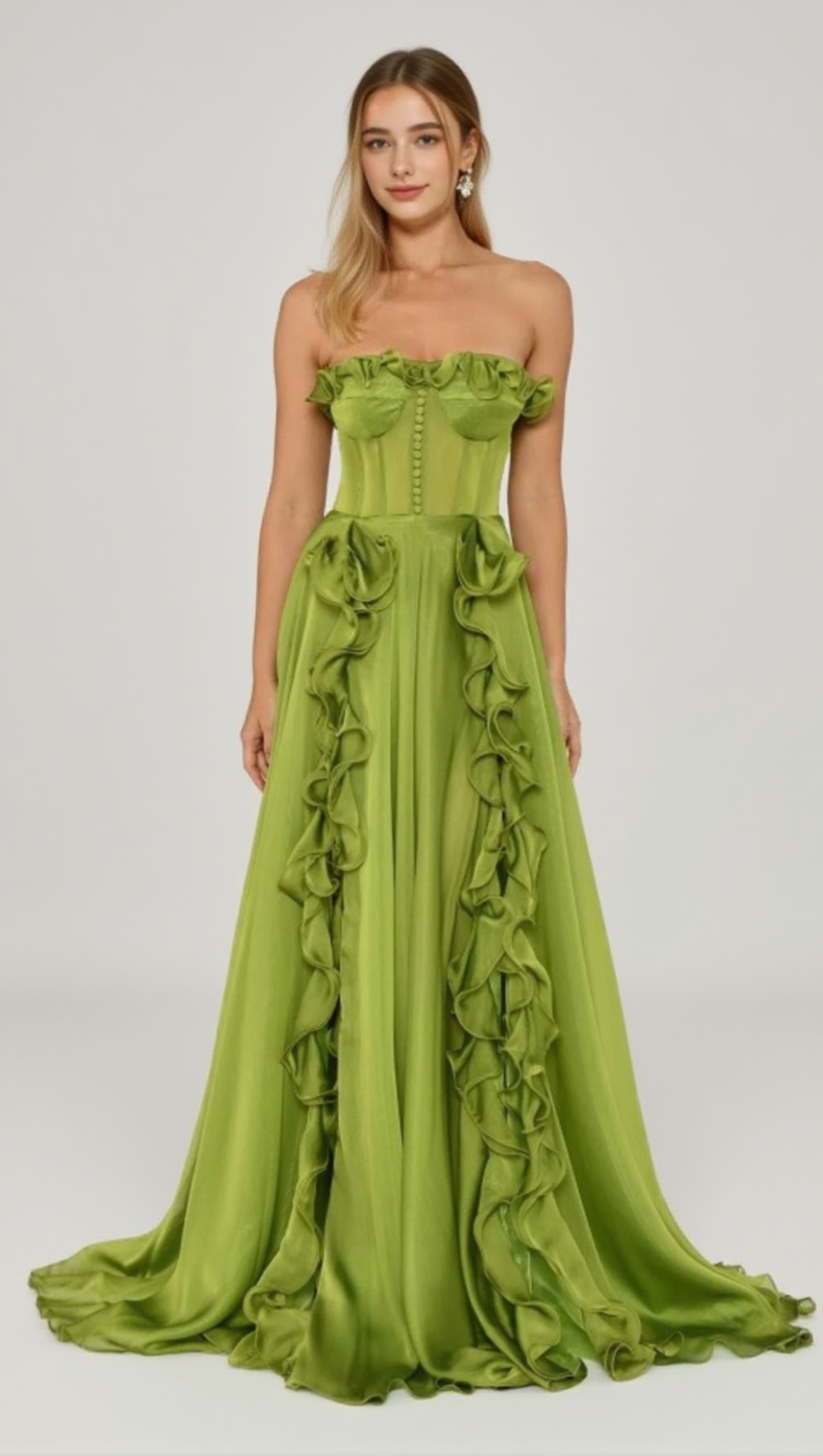 ZONA FRILL SWEETHEART NECK SLEEVELESS MAXI DRESS IN GREEN