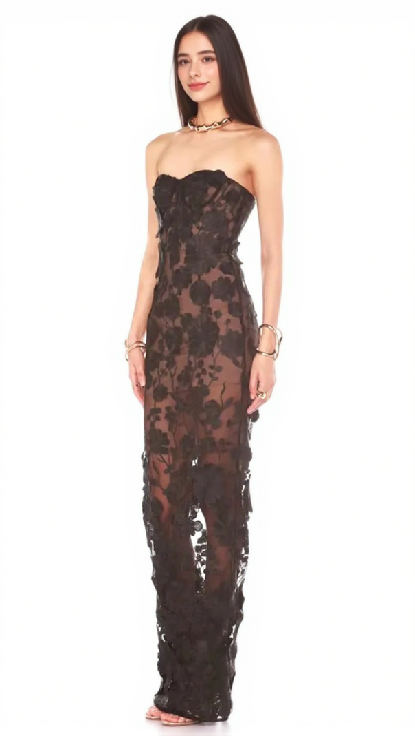AIIZIE JASMINE STRAPLESS BLACK MAXI DRESS - product image