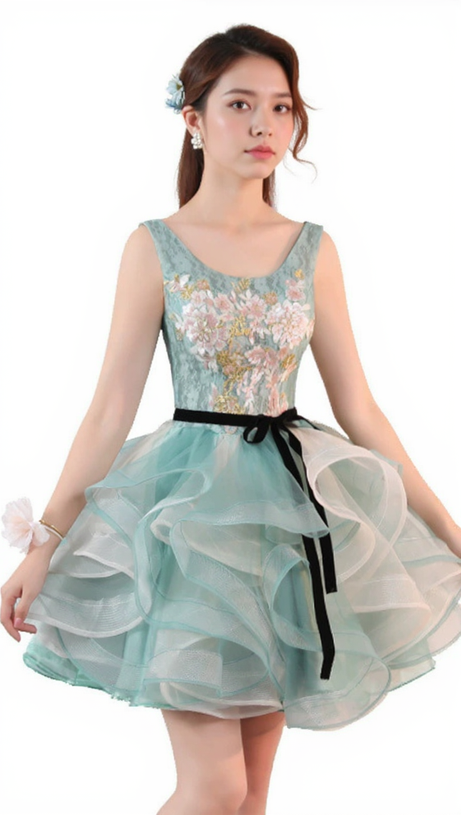 ANEKO BLUMEN-PAILLETTEN-MINIKLEID IN GRÜN