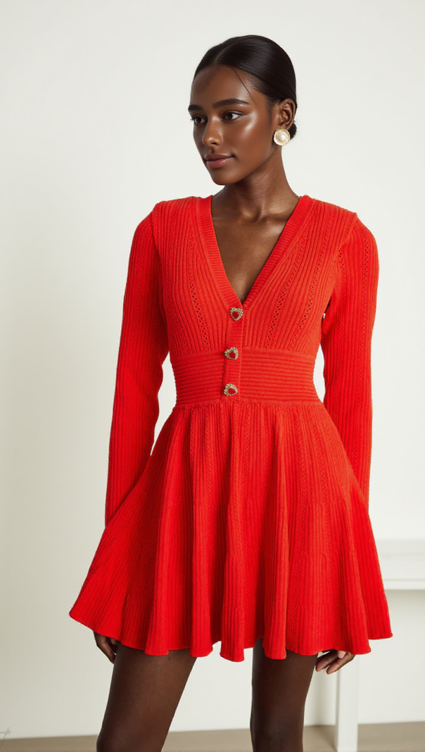 AIIZIE VICTORIA POINTELLE KNIT MINI DRESS IN RED - product image