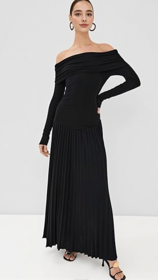 AIIZIE SARA BODYCON STRAPLESS LONG SLEEVE MAXI DRESS IN BLACK - product image