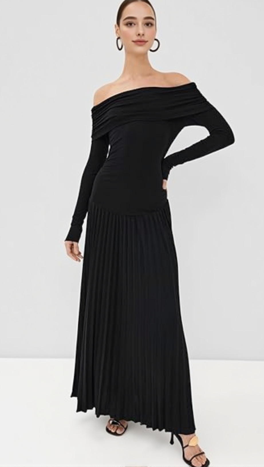 SARA BODYCON STRAPLESS LONG SLEEVE MAXI DRESS IN BLACK