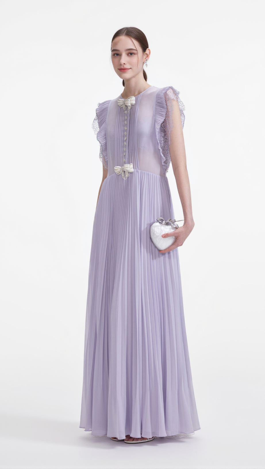 CHIFFON RUFFLED MAXI DRESS IN LILAC