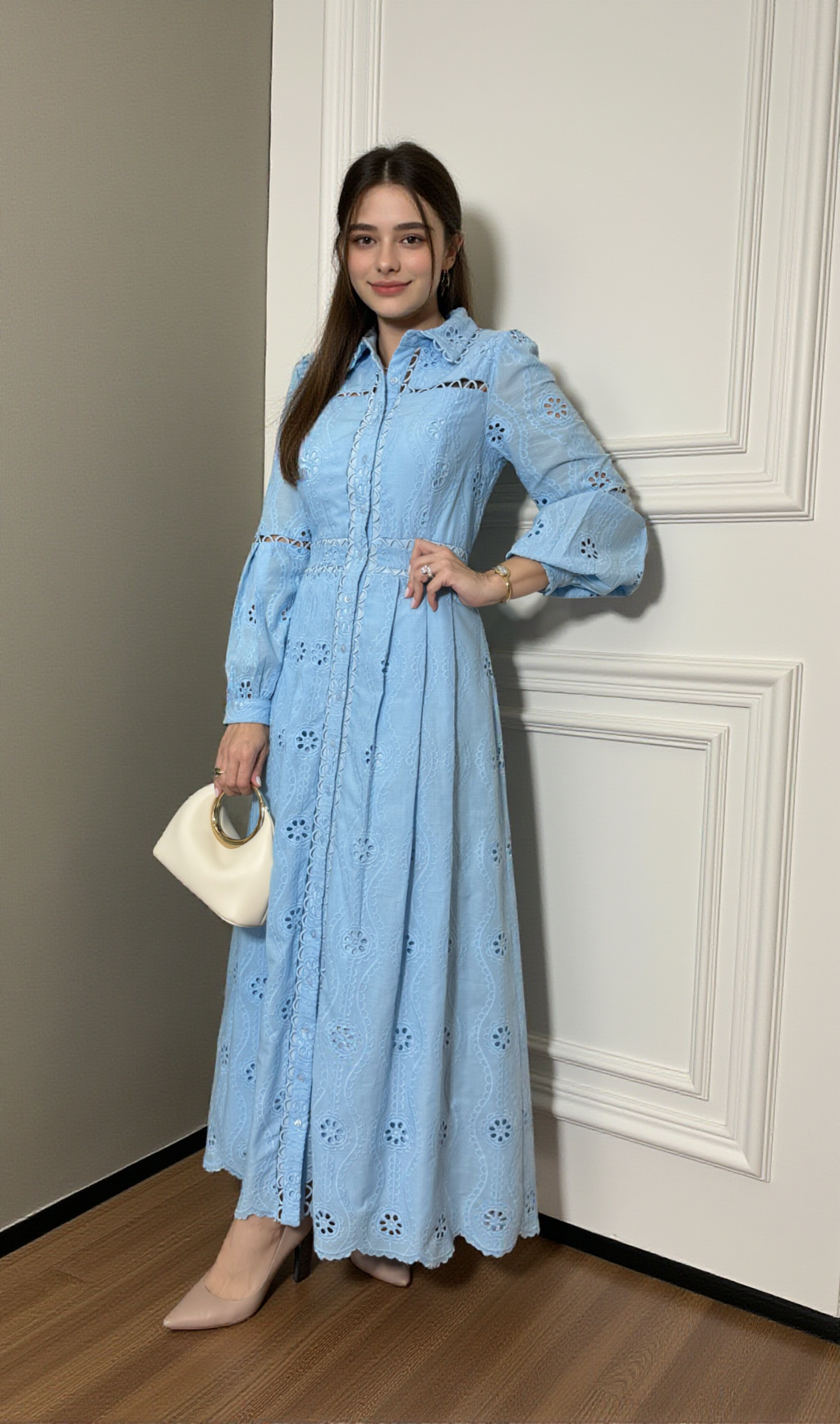 ABITO MIDI RETRO MONOPETTO IN PIZZO CAVO BLU