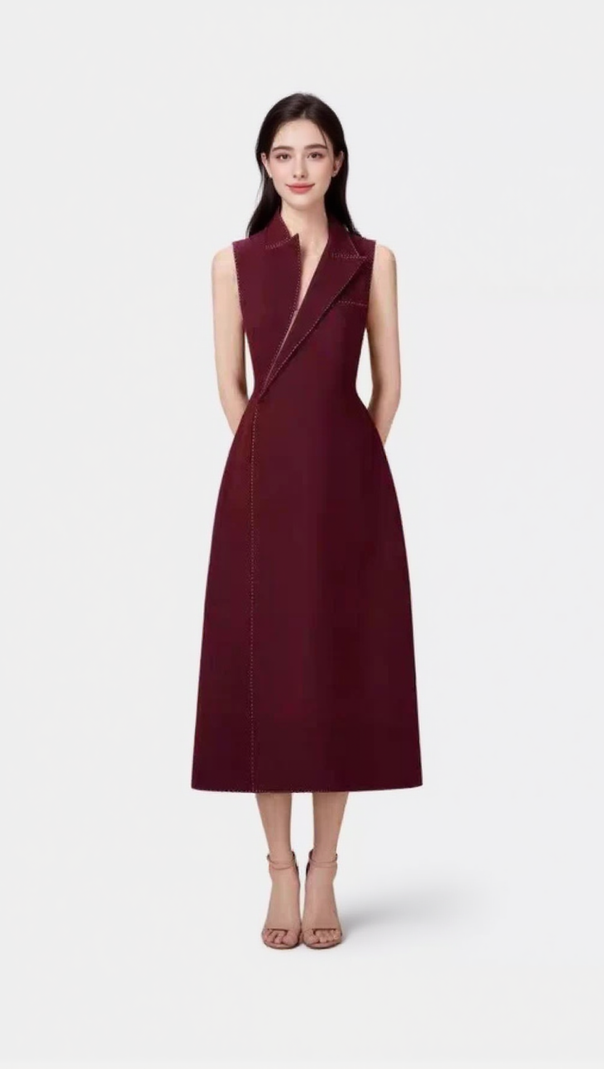 AIIZIE ASYMMETRIC COLLAR BLAZER MIDI DRESS IN RED - product image