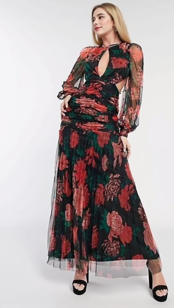 AIIZIE MAXI SEQUIN FLORAL PRINT VALENTINES DRESS - product image