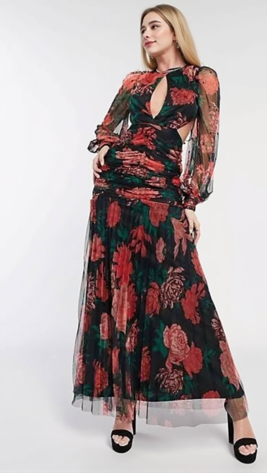MAXI SEQUIN FLORAL PRINT VALENTINES DRESS