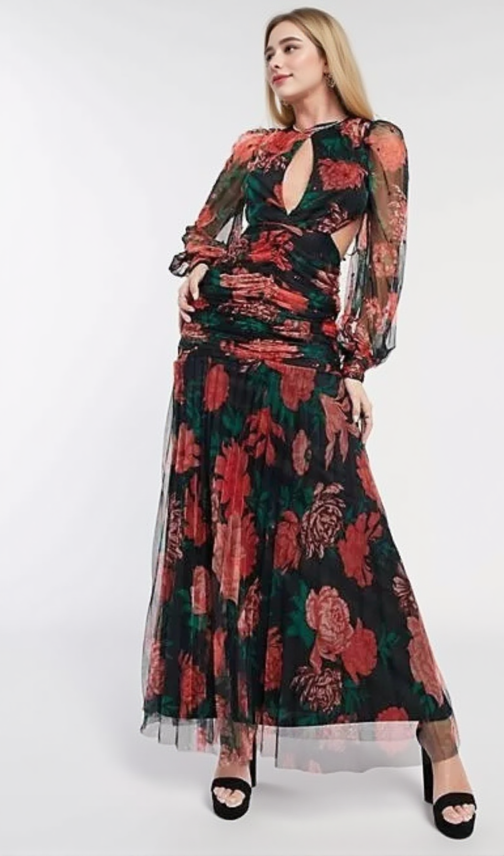 MAXI SEQUIN FLORAL PRINT VALENTINES DRESS