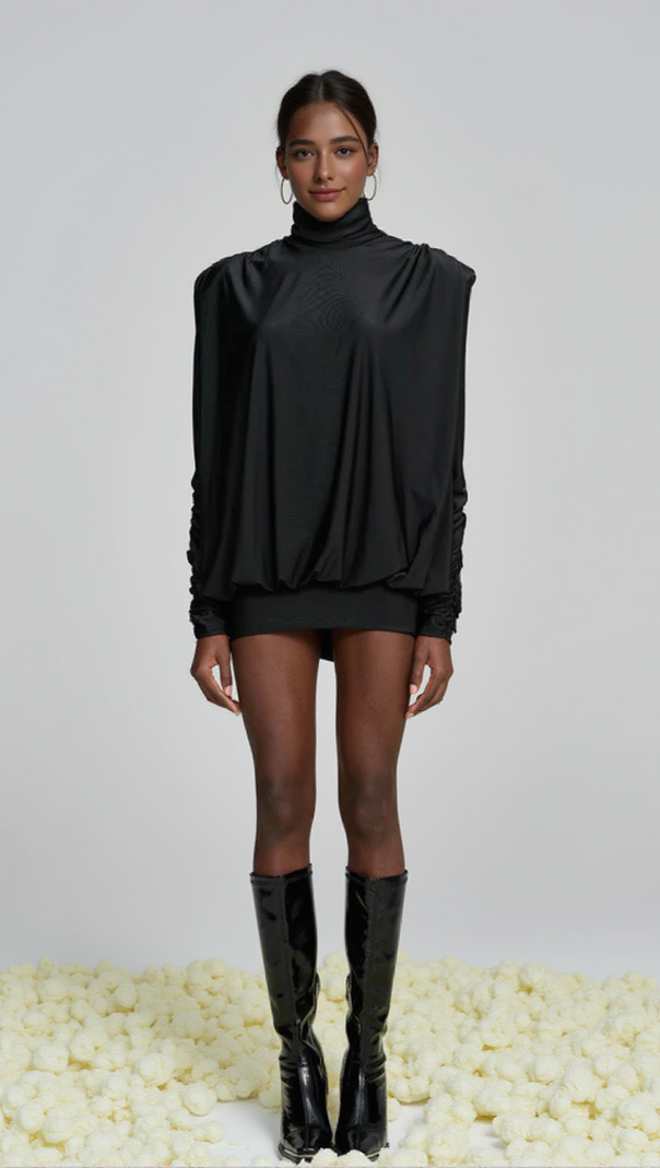 AIIZIE ALESTAIR BACKLESS RUCHED MINI DRESS IN BLACK - product image