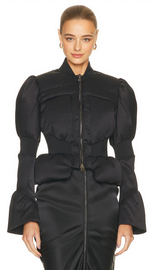 AIIZIE OLIVE PADDED SATIN PEPLUM JACKET - product image
