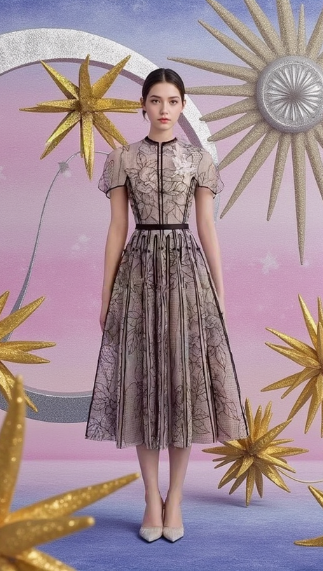 ARIYA EMBROIDERY LACE MIDI DRESS