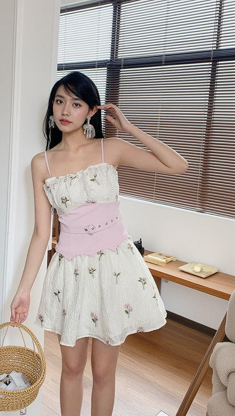 EMBROIDERED JACQUARD MINI DRESS IN WHITE