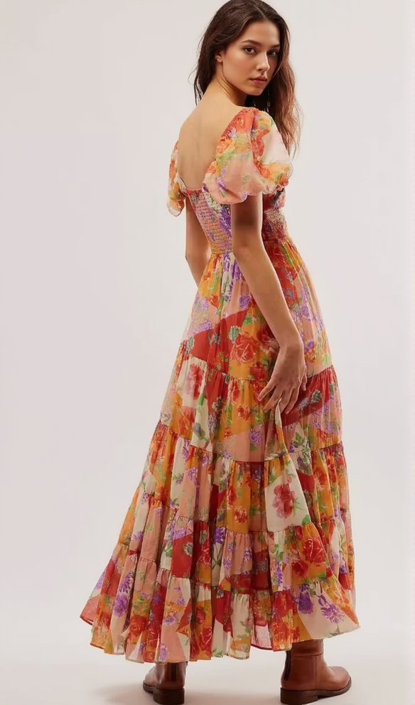 AIIZIE PUFF SLEEVE FLORAL PRINTED MAXI DRESS - product image