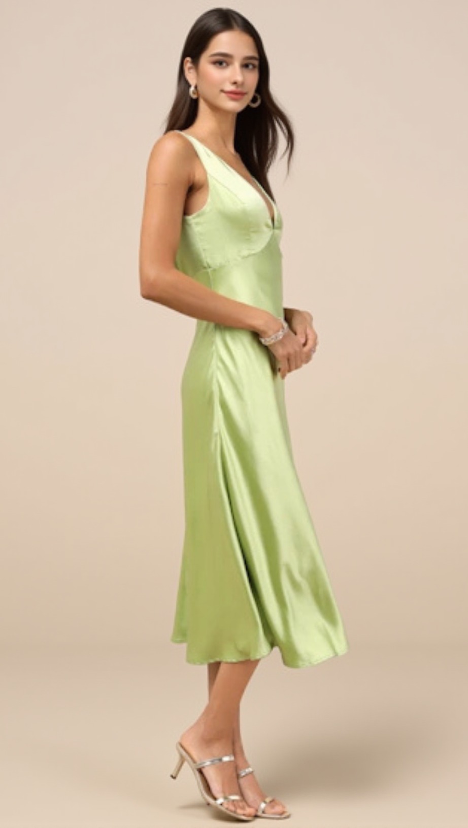 THE ELODIE SATIN DRESS IN PISTACHIO