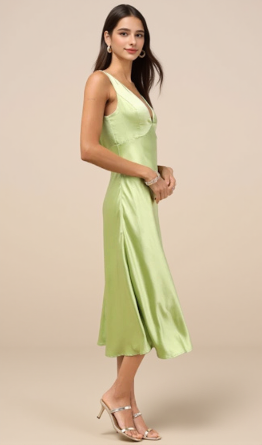 THE ELODIE SATIN DRESS IN PISTACHIO