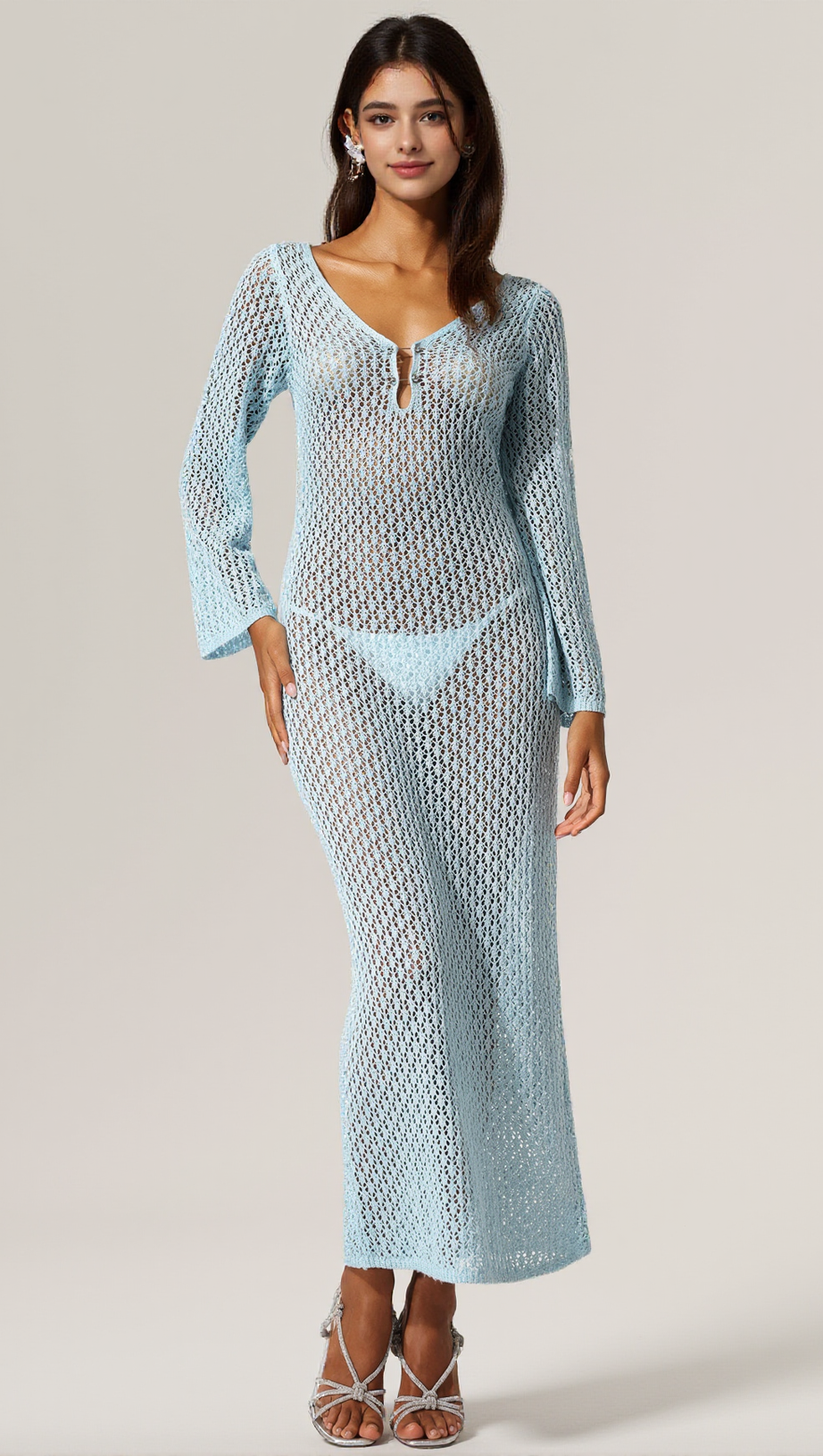 ABITO LUNGO ELLYSON A MANICHE LUNGHE CON INCAVATURA