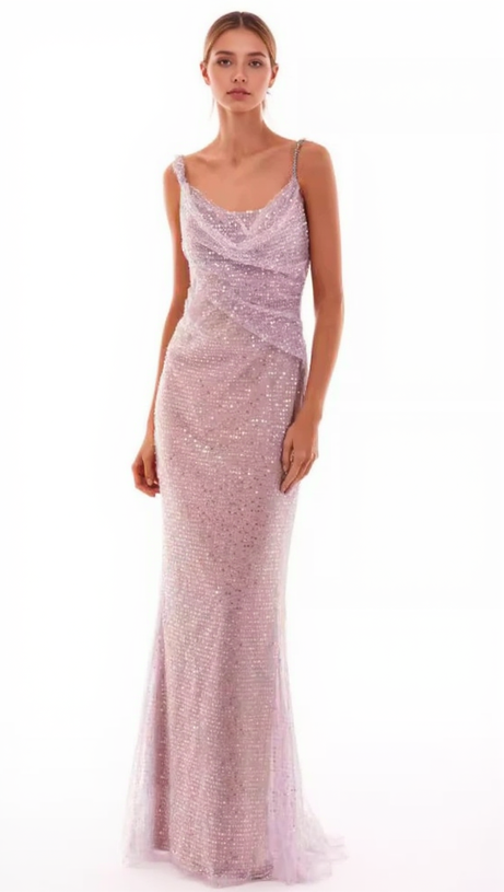 SEQUIN GLITTERING MAXI DRESS IN PALE PURPLE
