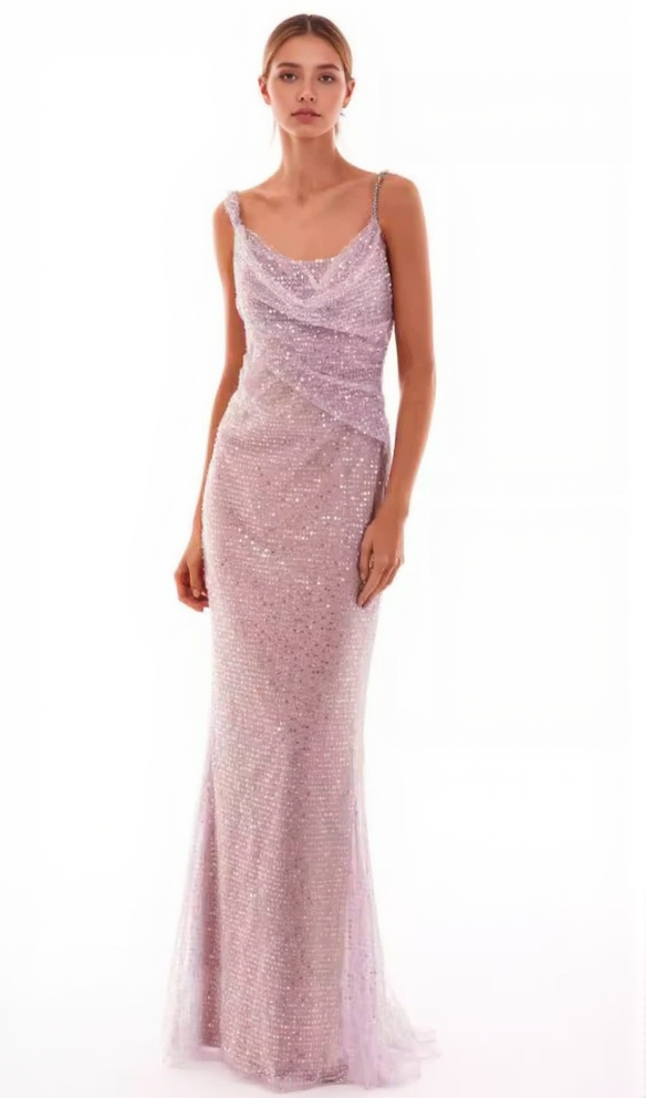 SEQUIN GLITTERING MAXI DRESS IN PALE PURPLE