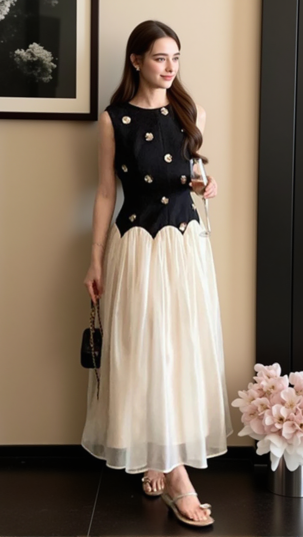 AIIZIE STEREOSCOPIC FLOWER SLEEVELESS MESH MIDI DRESS - product image
