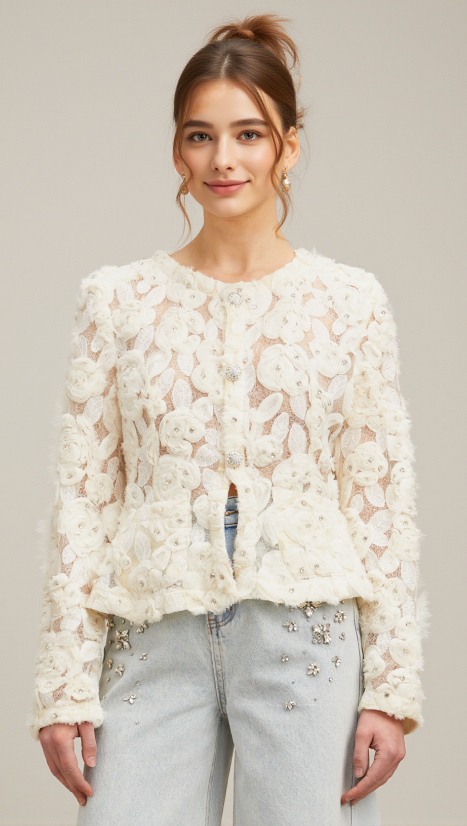 MARIANNE FLORAL-APPLIQUÉ EMBELLISHED JACKET