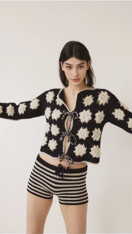 FLORAL PATTERN THROUGHOUT TWO-TONE CARDIGAN
