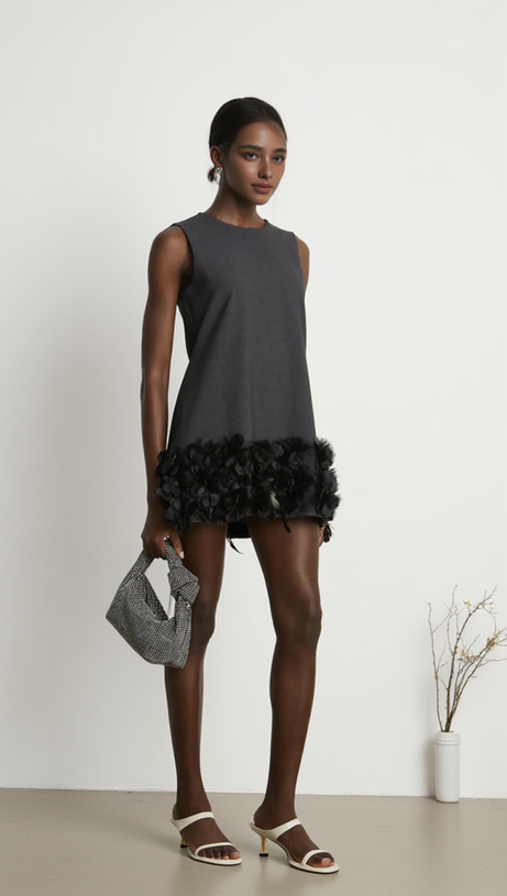 HANDCRAFTED BEADED PETAL SHIFT DRESS