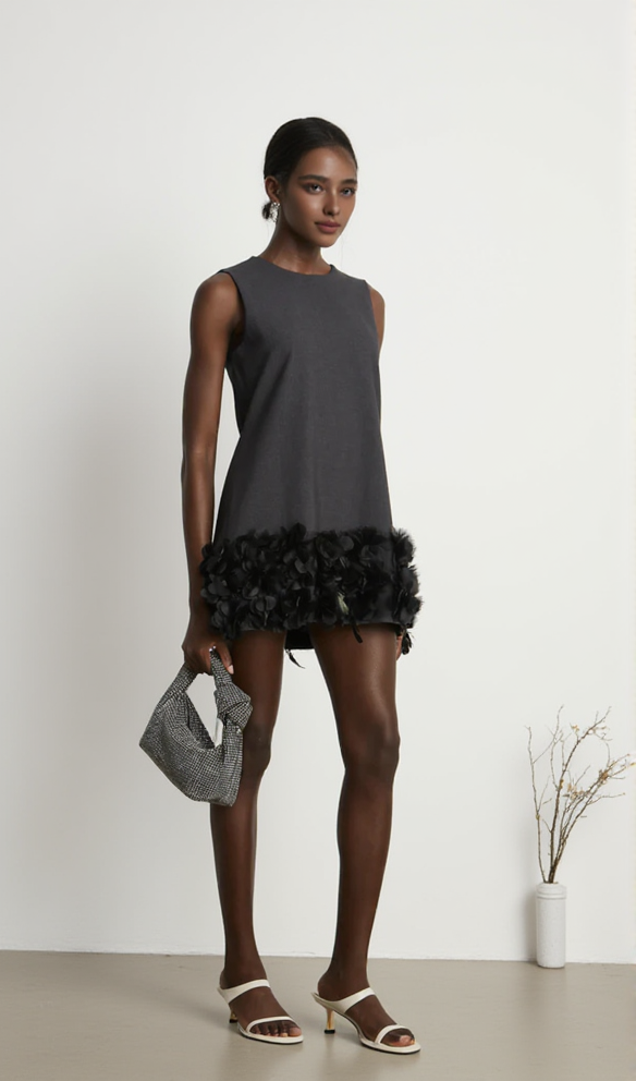 AIIZIE HANDCRAFTED BEADED PETAL SHIFT DRESS - product image
