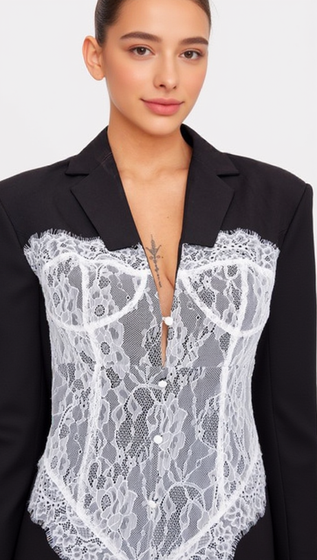 ALVERA LACE CORSET BLAZER IN BLACK