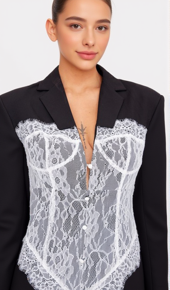 AIIZIE ALVERA LACE CORSET BLAZER IN BLACK - product image