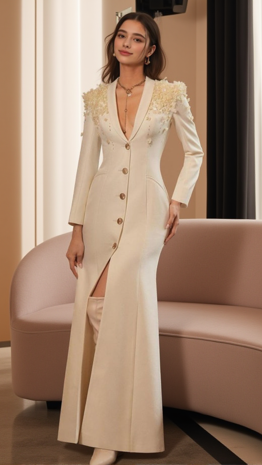 ADELE BERTON LONG SLEEVE FLOWER MAXI DRESS