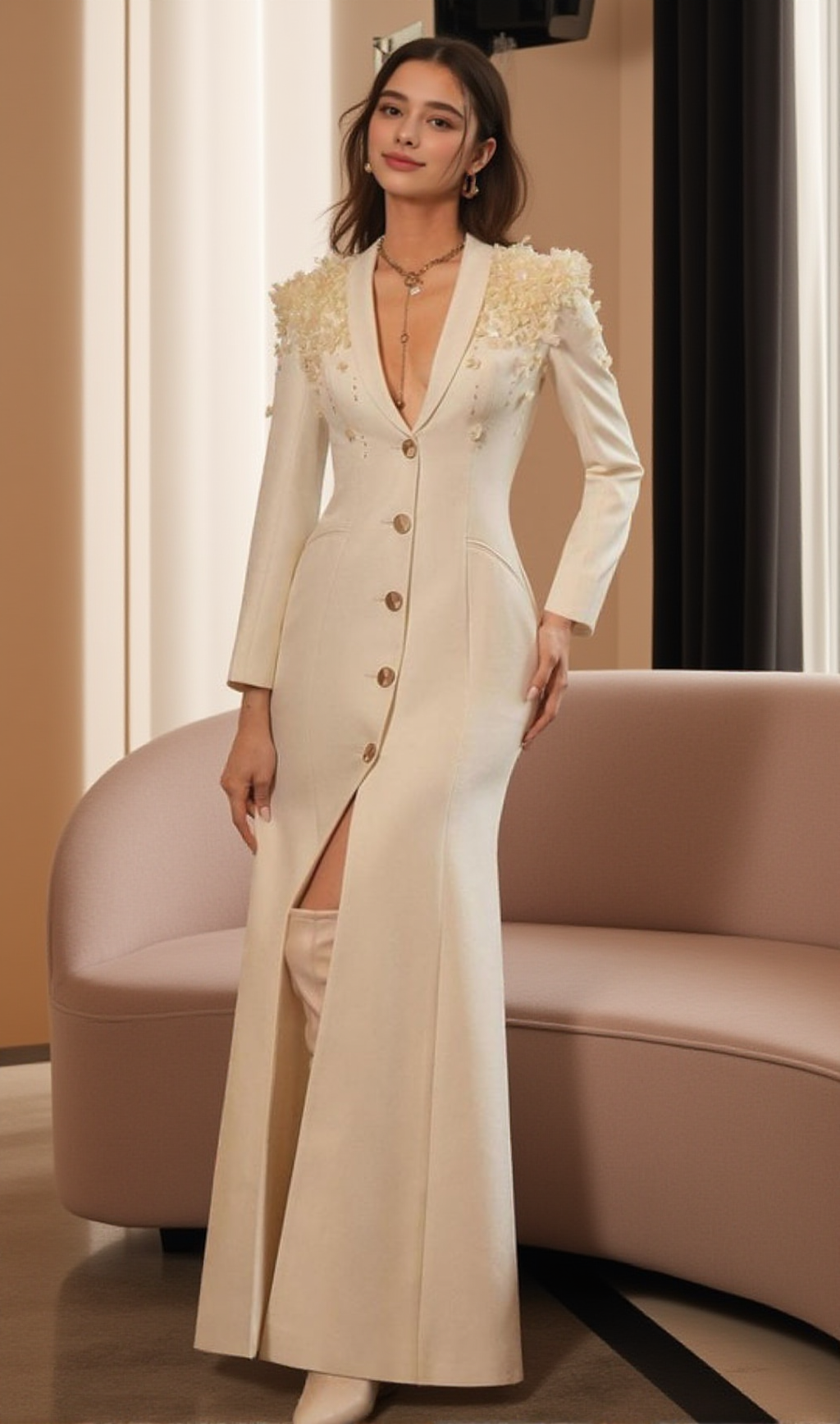 Adele Berton – Langärmliges Maxikleid mit Blumenmuster