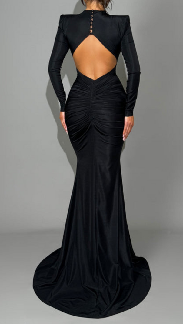 AIIZIE METAL EMBELLISHED HOLLOW MAXI DRESS IN BLACK - product image