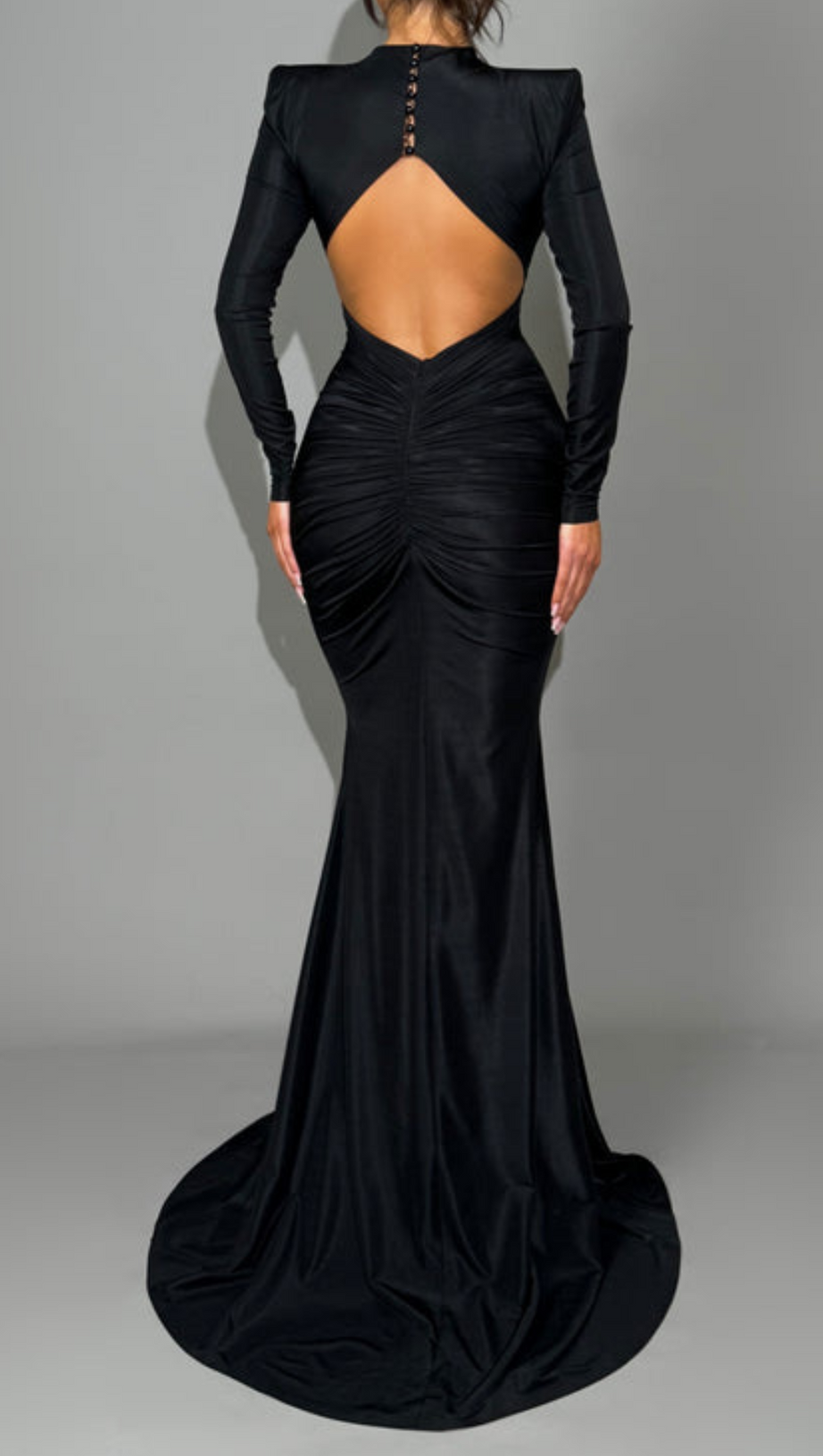 METAL EMBELLISHED HOLLOW MAXI DRESS IN BLACK