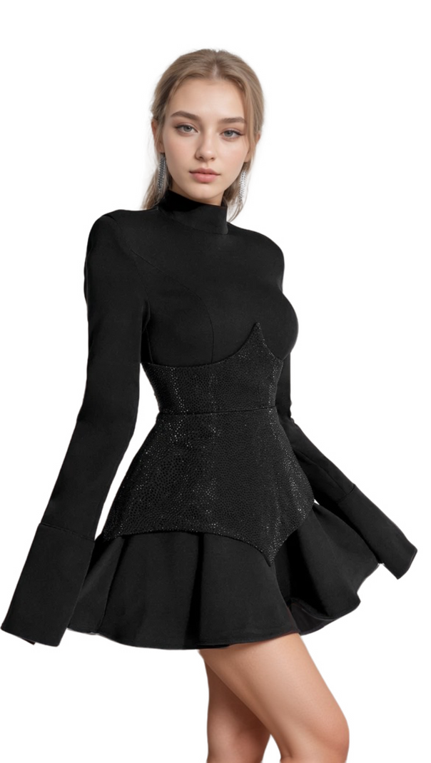 AIIZIE ATHENA KEILANI BLACK LONG SLEEVE MINI BODYSUIT - product image