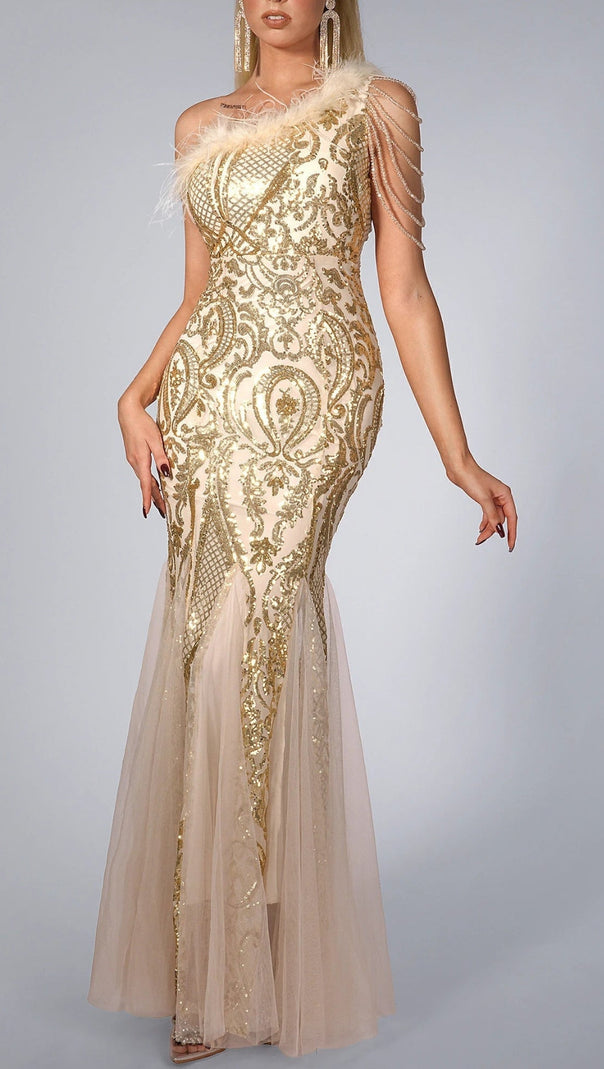 AIIZIE SEQUIN FEATHER GOWN - product image