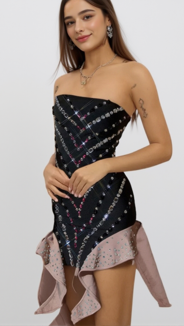 AIIZIE AFRA CADY STRAPLESS RHINESTONE BANDAGE MINI DRESS - product image
