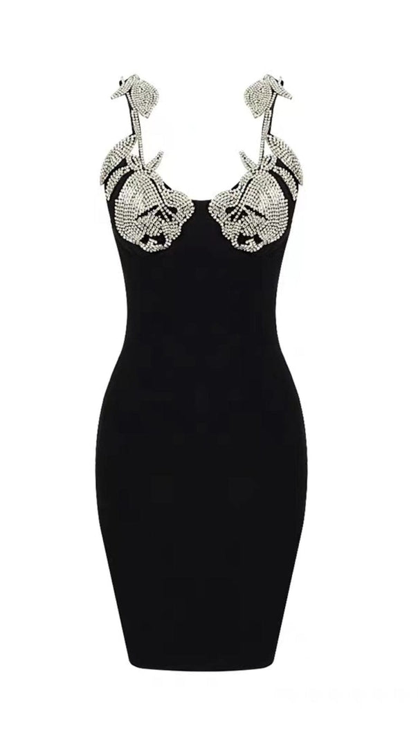 AIIZIE CRYSTALLISED BANDAGE MINI DRESS IN BLACK - product image