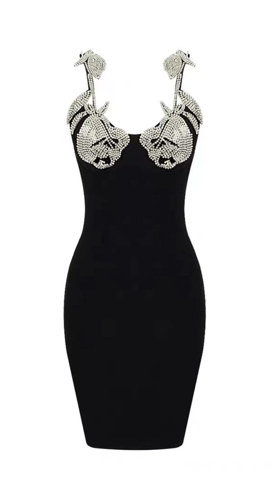 CRYSTALLISED BANDAGE MINI DRESS IN BLACK