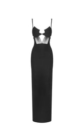 back slit knitted bandage maxi dress in black
