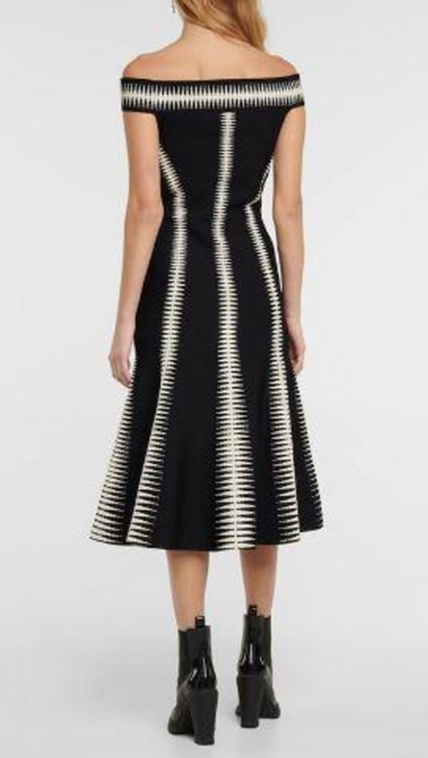 AIIZIE JACQUARD OFF-SHOULDER MIDI DRESS IN BLACK - product image