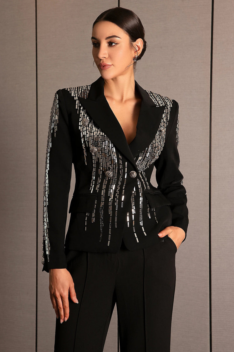 Faidra Rhinestone Double Breasted Lapel Blazer