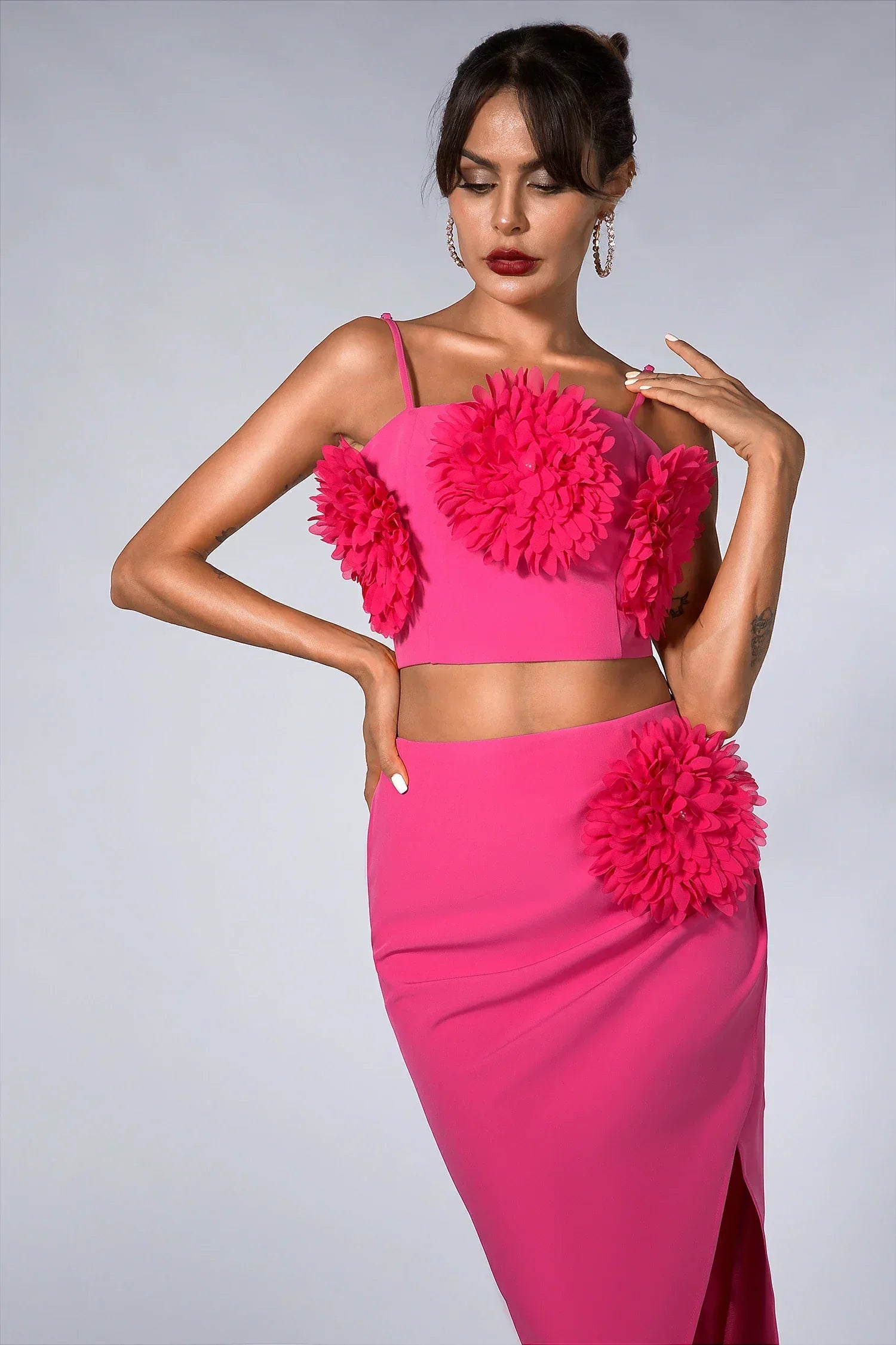 CARLEEN 3D FLORAL RUCHE SKIRT SET