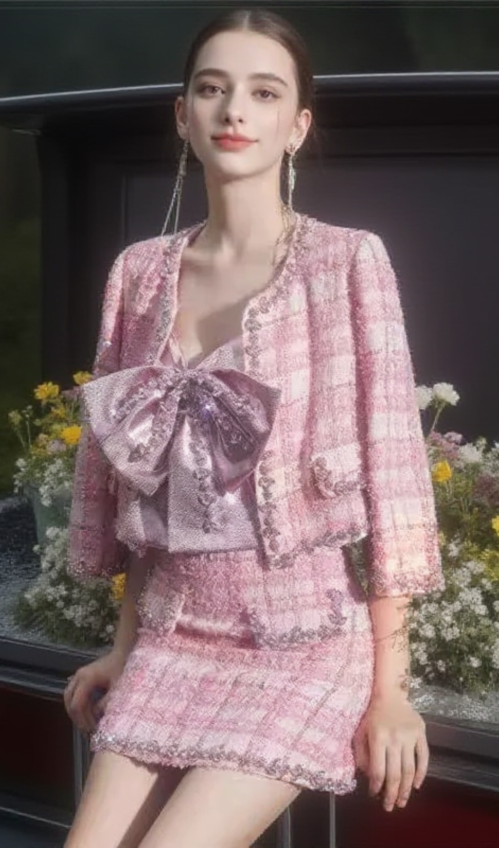 Dreiteiliges Set mit Schleife und Strass in Rosa