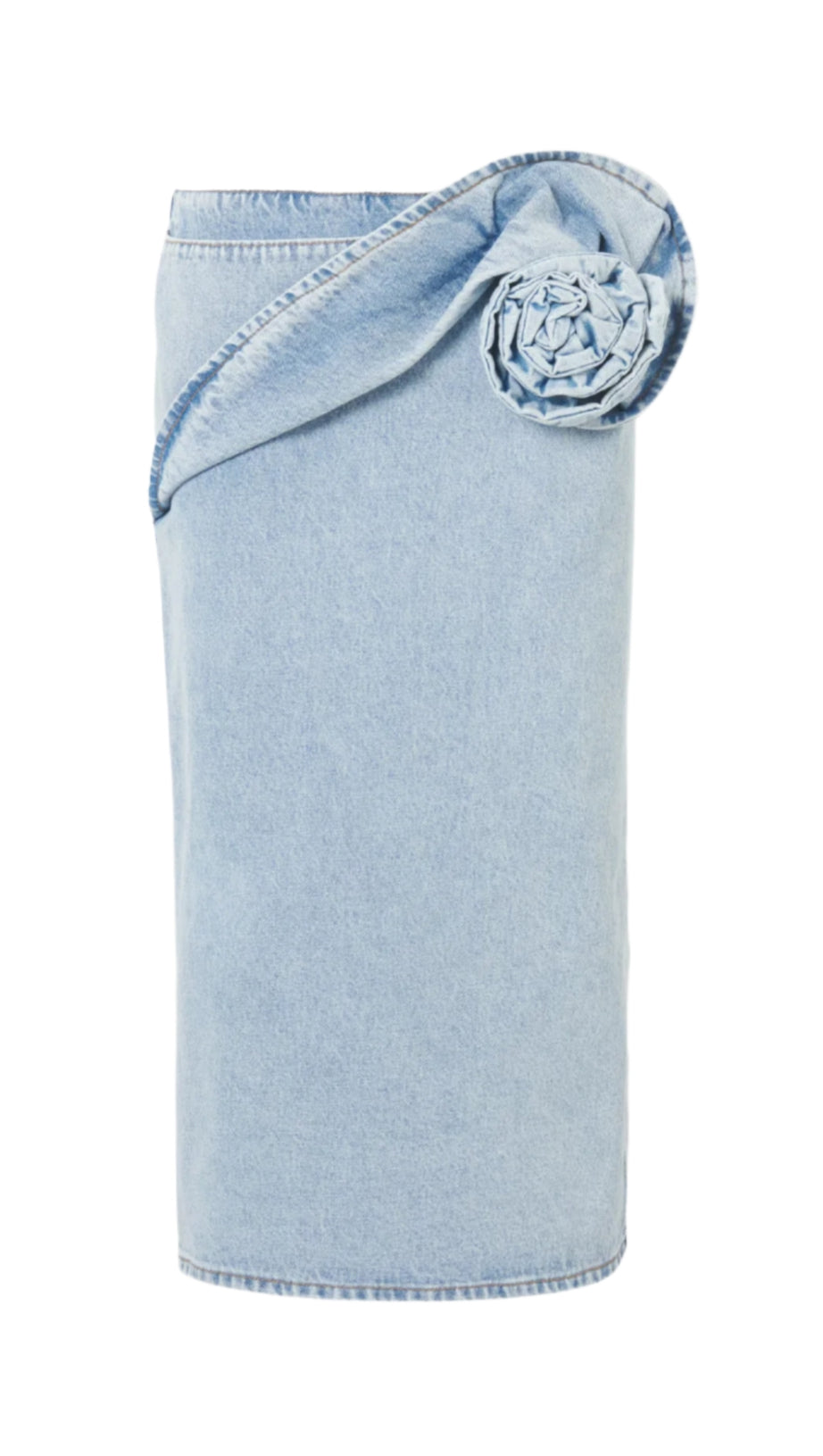 XAVIERA FLORAL APPLIQUÉ DENIM MIDI SKIRT