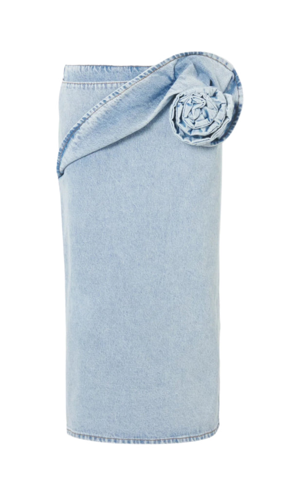xaviera Floral Appliqué Denim Midi Skirt