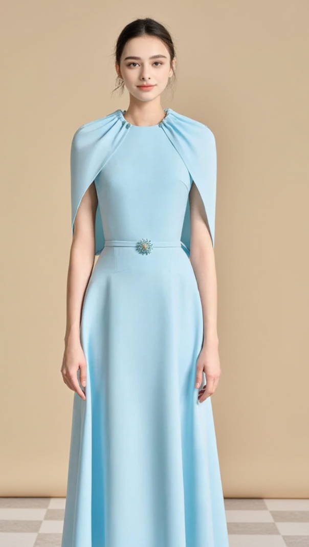 AIIZIE JASMINE A-LINE CAPE SLEEVED MAXI DRESS IN LIGHT BLUE - product image