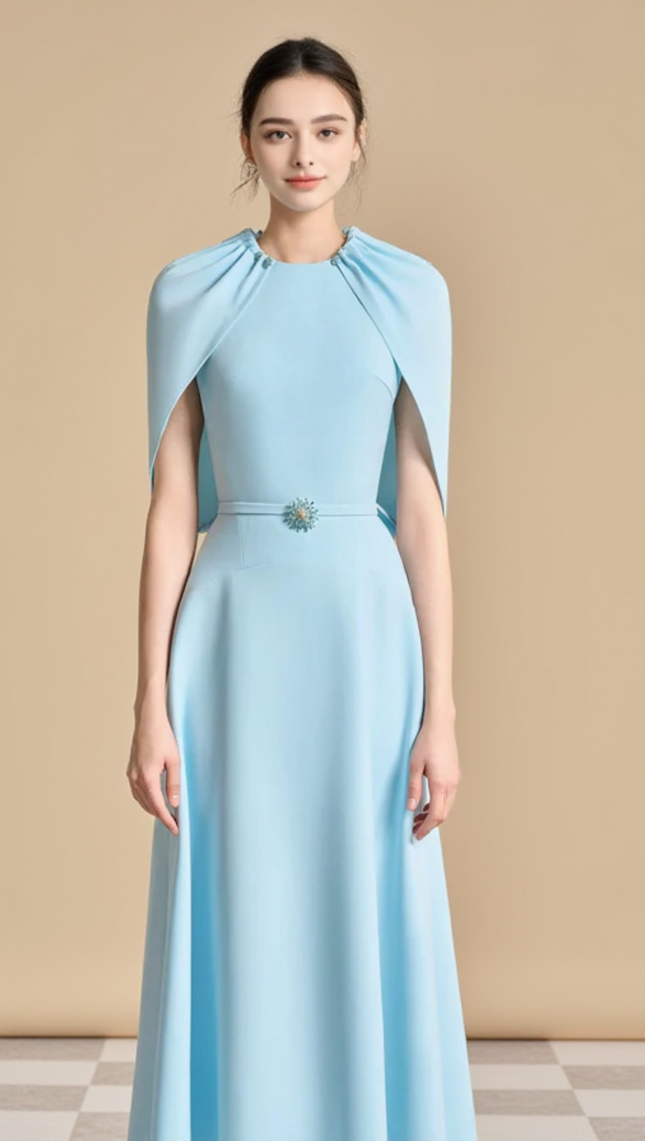 JASMINE A-LINE CAPE SLEEVED MAXI DRESS IN LIGHT BLUE